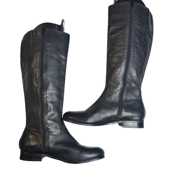 Arturo Chiang Black Leather Riding Boots Size 7.5 Tall Equestrian Flat Zip Boot - Picture 4 of 8